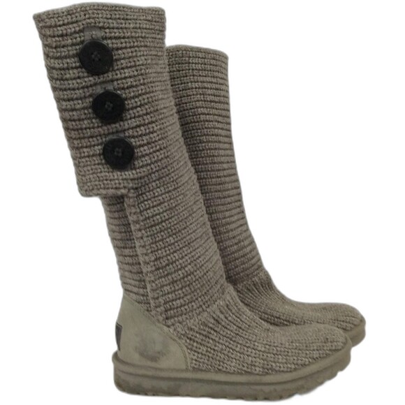 UGG Grey Knit Side Button Boots - Size 7 - Picture 1 of 6